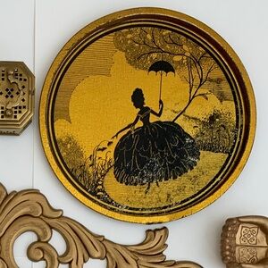 Vintage Gold Aluminum Reading’s Original Quinlan’s Butter Pretzels Tin Lid Tray